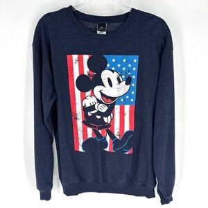 Disney Navy Blue Mickey Mouse American Flag Sweatshirt Size Medium
